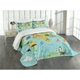 thumbnail image 3 of Ambesonne Cartoon Quilted Bedspread Set 3 Pcs, Animal Map of the World, King Size, Pale Blue Yellow Green, 3 of 5