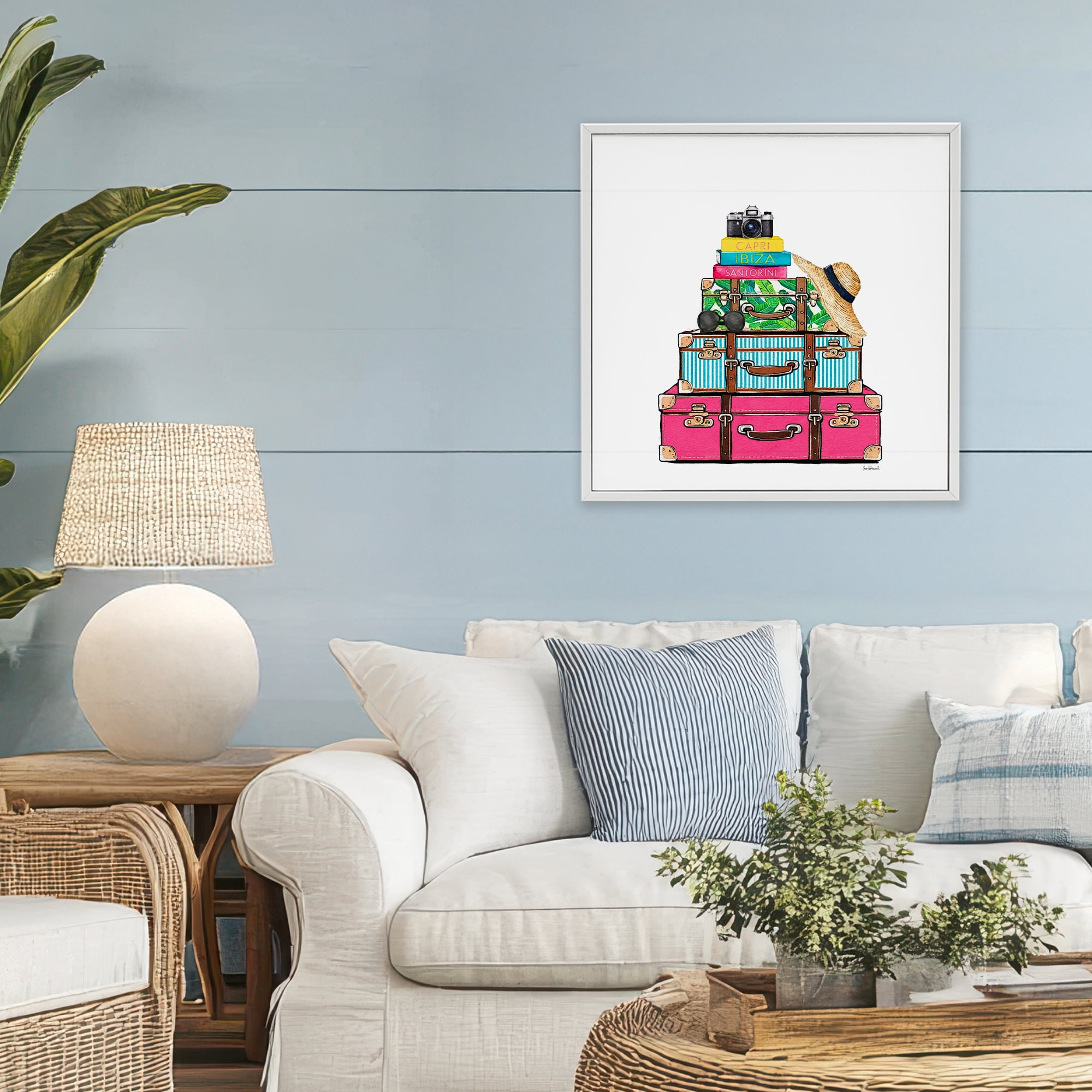 Stupell Industries Glam Travel Suitcases White Framed Giclee Art, design by Amanda Greenwood
