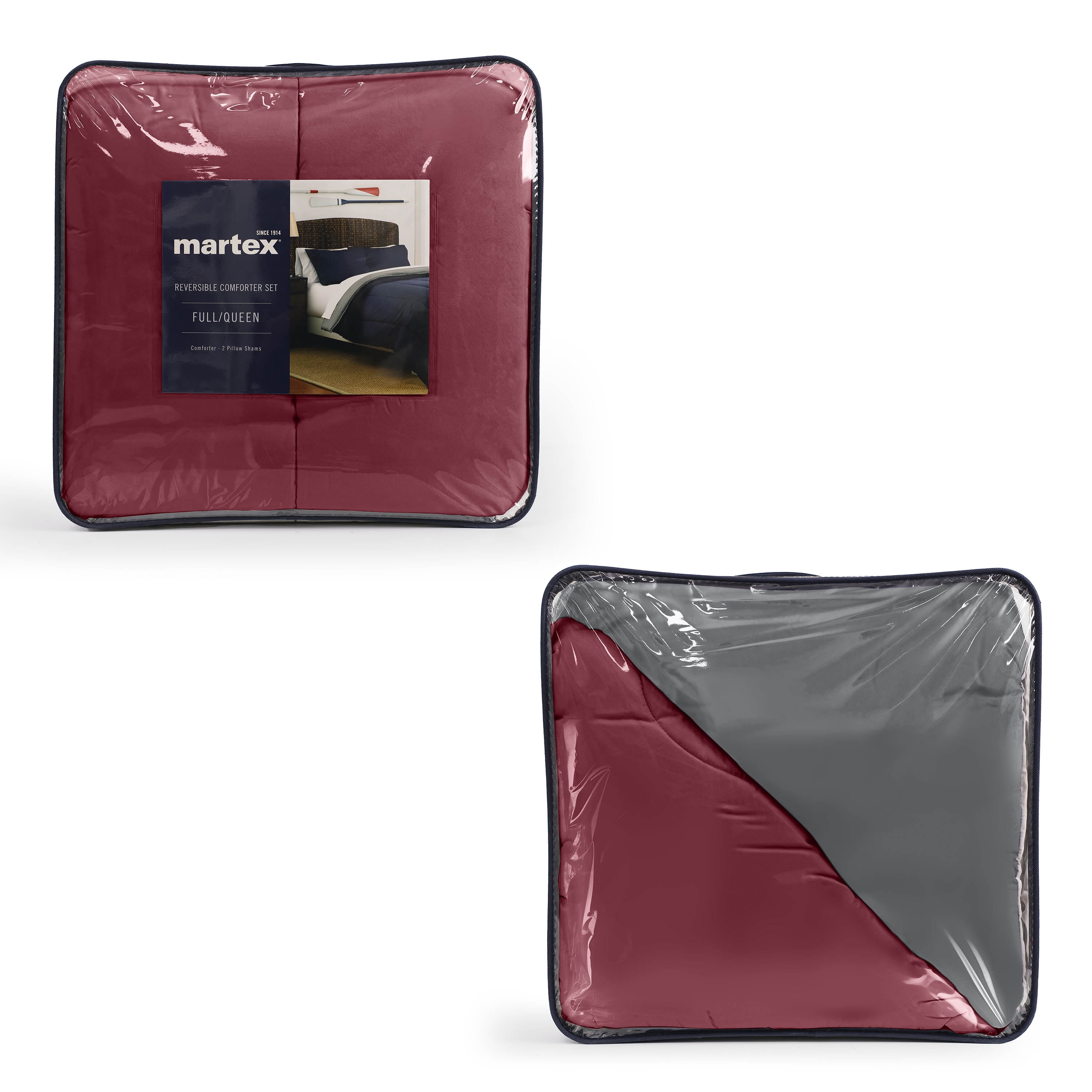 Martex 3-Piece Full/Queen Reversible Comforter Set | Super Soft Lightweight | Burgundy/Grey