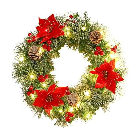 Fasiaou Flower Wreath Christmas Door Knocker Indoor And Outdoor Winter Door Knocker With Red Christmas Flowers And Red Fruit Pines Cones Christmas Decorations, Christmas Gift Ideas for Family(C)