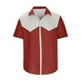 thumbnail image 5 of YLSDY Mens Shirts Casual Stylish Button Down Short Sleeve Dress Shirts Fashion Muscle Fit Color Block Summer Clothes Wine XXXL, 5 of 5