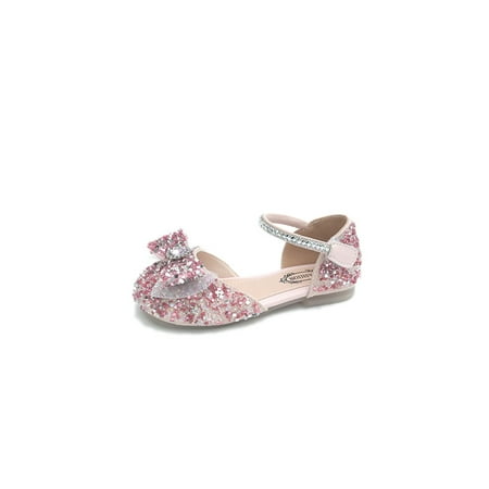 

Lacyhop Girl Flat Sandals Beach Dress Sandal Glitter Princess Shoes Wedding D Orsay Mary Jane Lightweight Bowknot Pink 2Y
