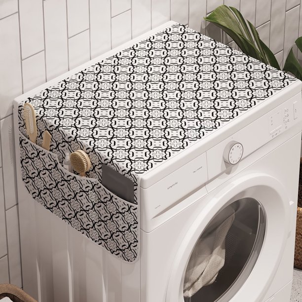 Vintage Washing Machine Organizer Monochrome Retro Design Inspired Stripes And Geometric Shapes Abstract Pattern Anti Slip Fabric Top Cover For Washer And Dryer Black And White By Ambesonne Walmart Com Walmart Com