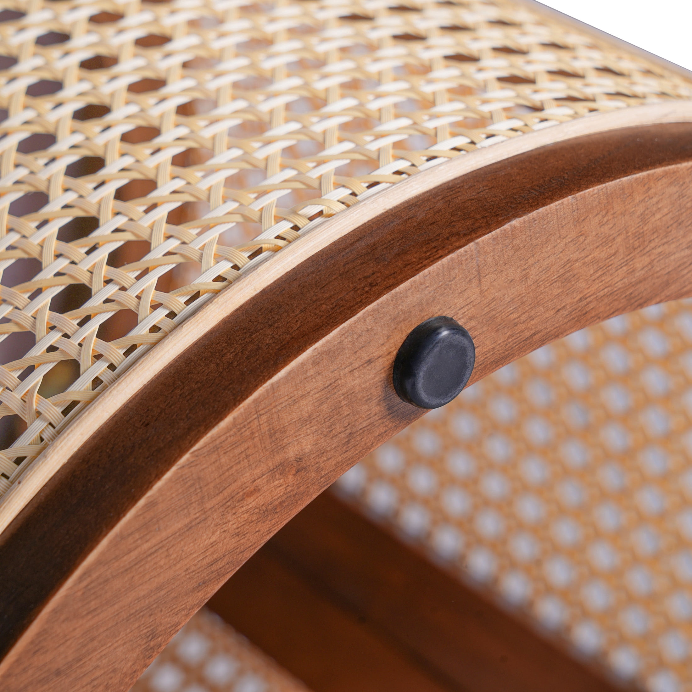 Christopher Knight Home 15.7" Round End Table, Hollow Woven Rattan Side Table, Wood Frame, Dark Brown