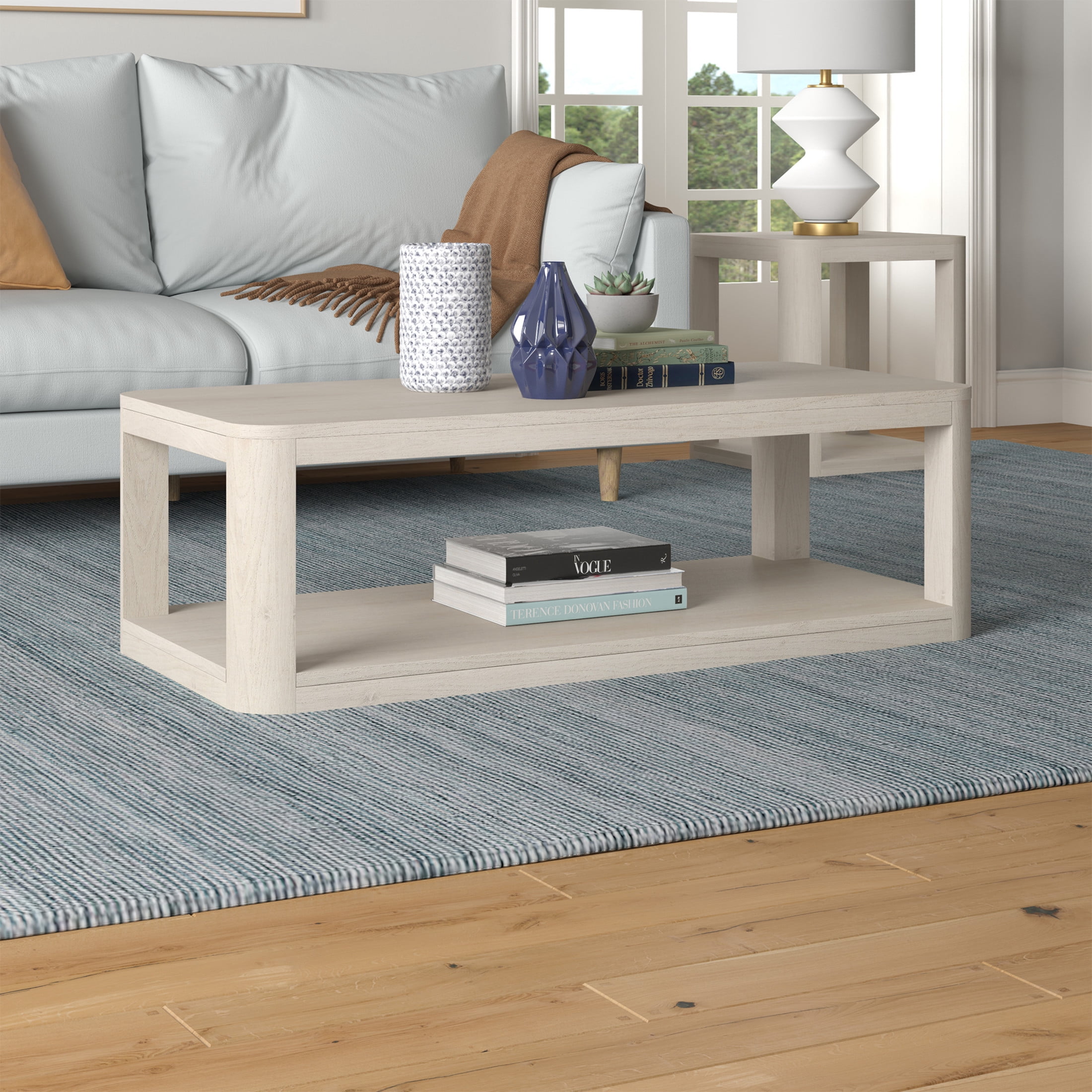 Evelyn&Zoe Modern/Contemporary 47" Wide Alder White Coffee Table
