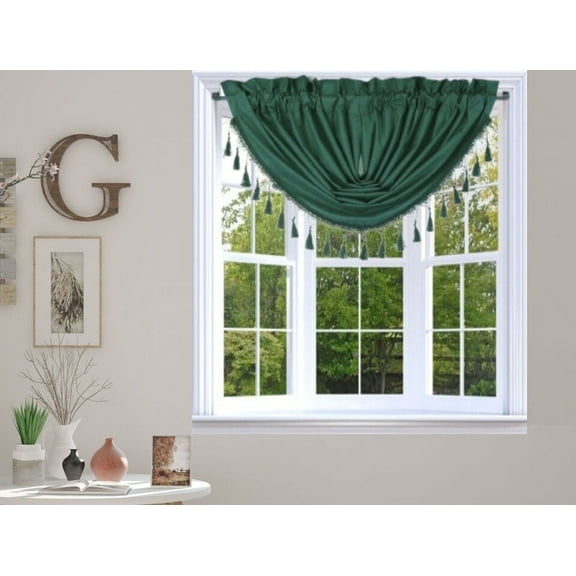 Rs8 1-Piece Hunter Green Swag Waterfall Insulated Foam Lined Blackout Rod Pocket Window Valance 48"Wx 38"L