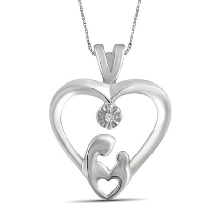 JewelersClub White Diamond Accent Sterling Silver Mother and Child Heart Pendant