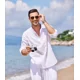 thumbnail image 5 of Camisas Cuello Mao Lino Hombre Casual Manga Larga Slim Fit, 5 of 7