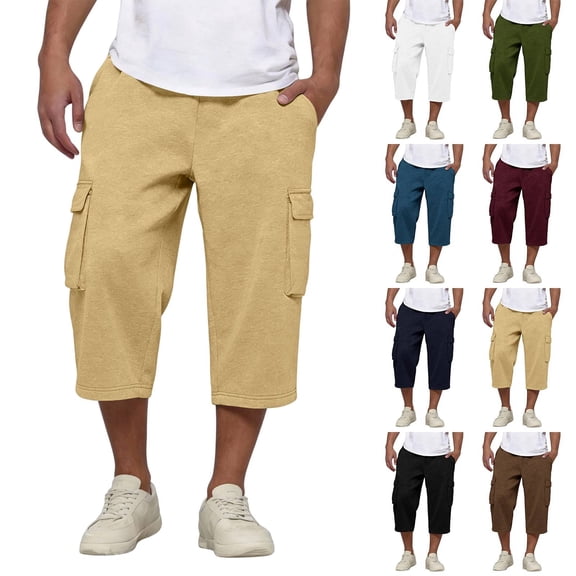 Big and Tall Long Shorts for Men Below Knee Cargo Short Pants Casual Summer Lightweight 3/4 Sweat Shorts with Pockets SweatShorts Khaki M