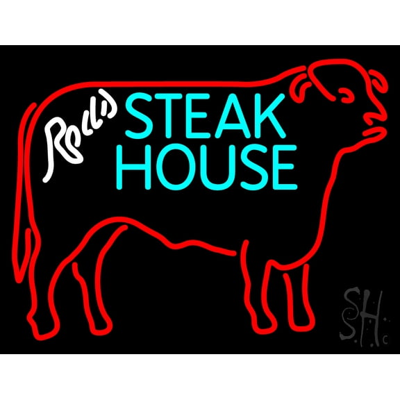 Steakhouse Logo LED Neon Sign 24 x 31 - inches, Black Square Cut Acrylic Backing, with Dimmer - Bright and Premium built indoor LED Neon Sign for restaurant window and interior decor.