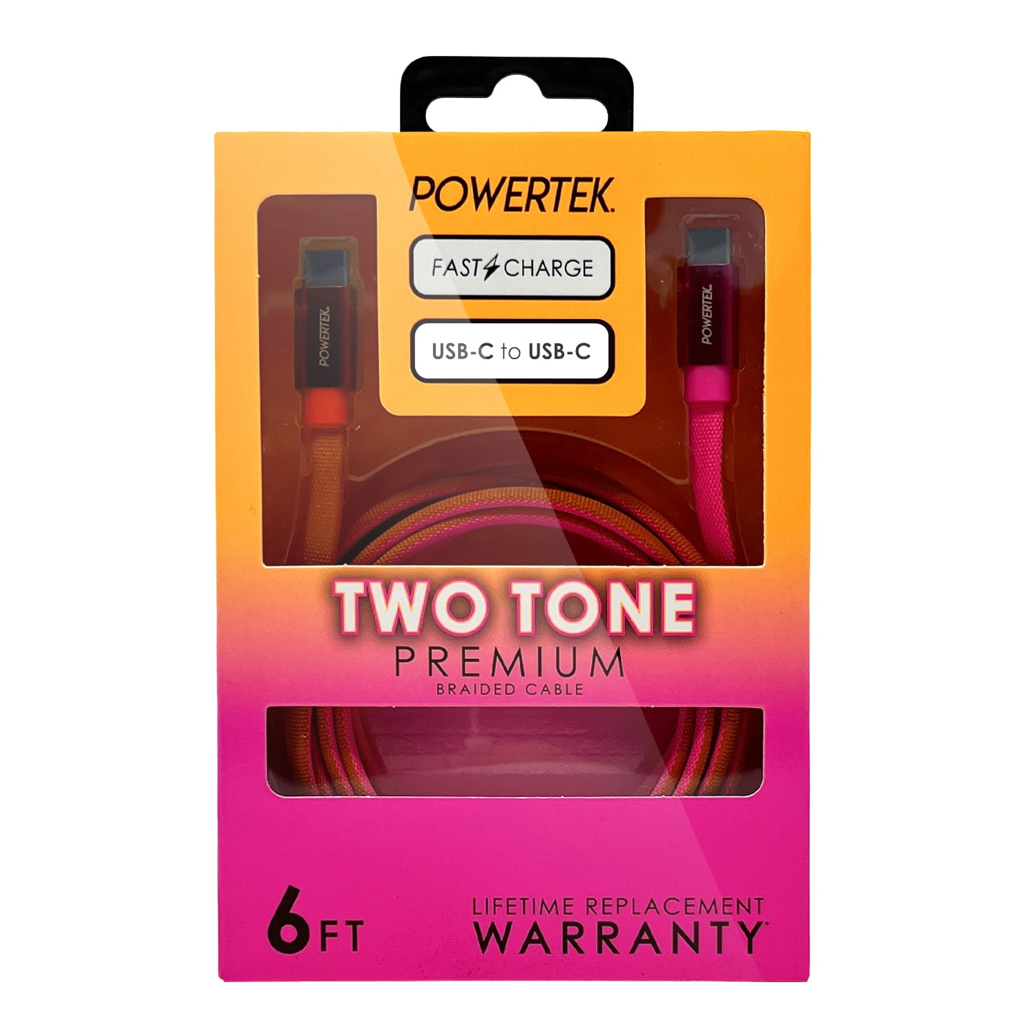 Liquipel Powertek 6' USB-C to USB-C Cable, Orange and Pink