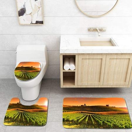 GOHAO Vineyards at Sunset Near Village Le Sieci in Tuscany Region Chianti Italy 3 Piece Bathroom Rugs Set Bath Rug Contour Mat and Toilet Lid (Best Villages Near Bath)