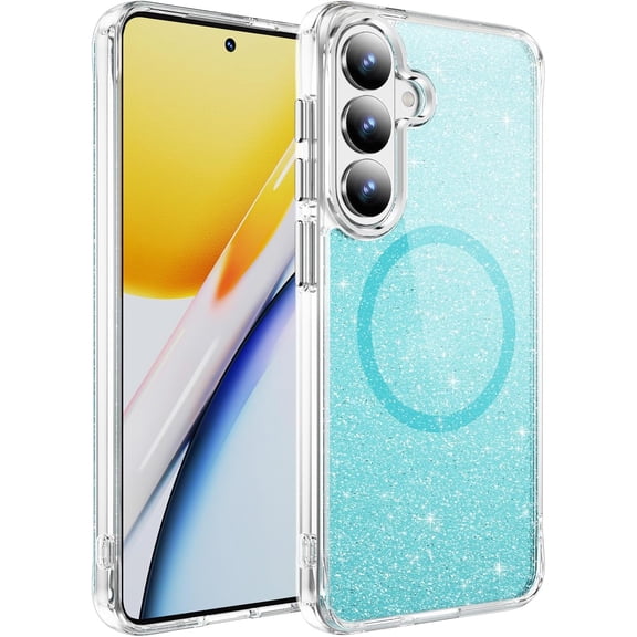 REQO Glitter Clear Magnetic Case for Galaxy S26 for Women/Girls Sparkle Bling Shockproof Minimalist Protective Cover for Samsung Galaxy S26