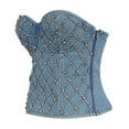 thumbnail image 2 of Womens Strapless Tops,Womens Lace Tops,Diamond Studded Denim Strapless with Lace Up Shaping And Slim Fitting Zippered Top for Women,Top for Women, 2 of 5