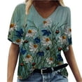 thumbnail image 2 of Ichuanyi Womens Tops Summer Women's V-Neck Printing Loose Casual Fashion Short Sleeve Summer T-shirt Tops, 2 of 7