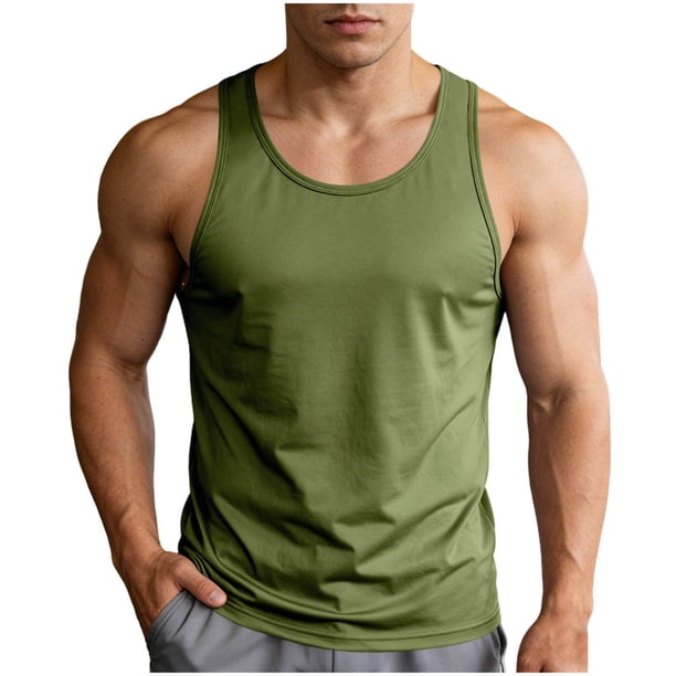 Tank Top de Ajuste Seco de los Hombres de Color Sólido Cierre de Ajuste de Cuello Redondo de Manga Corta de Fitness, Tops de Tanque de Ajuste Seco de los Hombres Gimnasio Transpirable