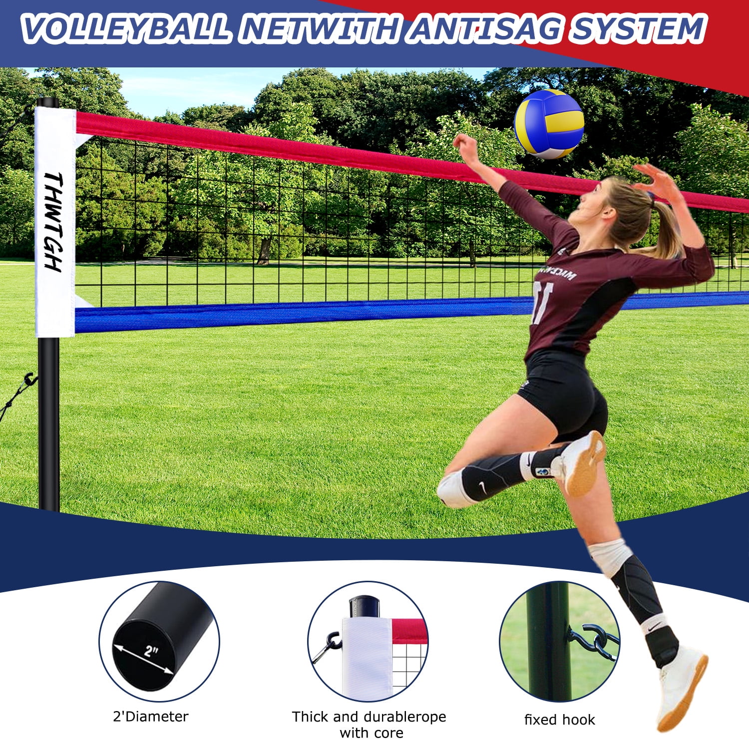 Outdoor Portable Volleyball Net Set System for Backyard 3 Heights Adjustable ,Quick & Easy Setup, For Beach Backyard, With Carrying Bag