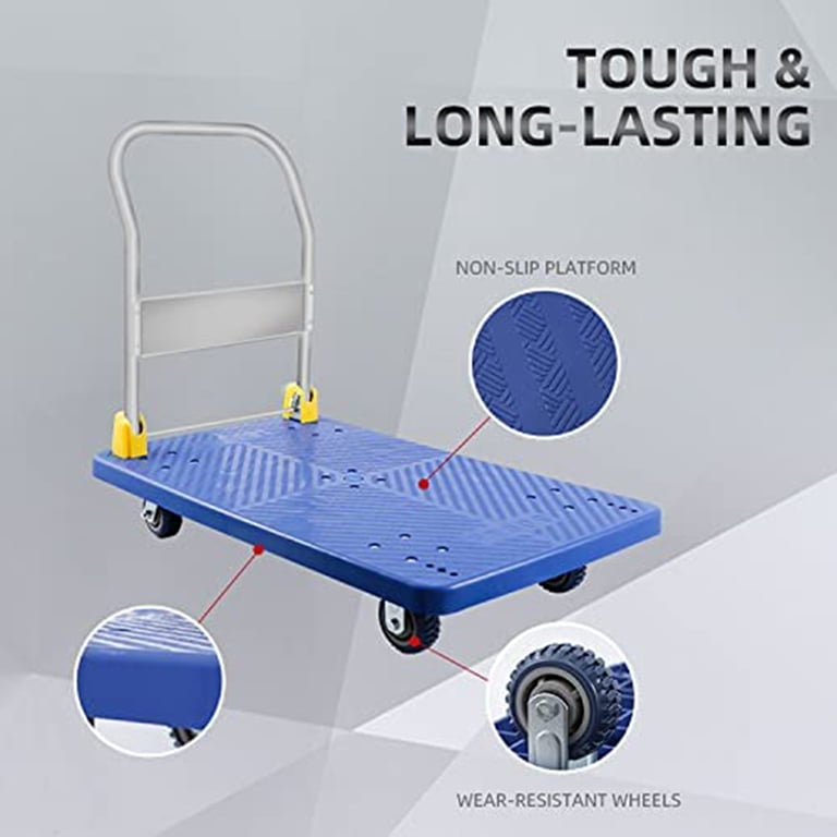 YSSOA Plattformwagen 400 Kg – Faltbar, 360° Schwenkrollen, Stahl, Anti-Rutsch-Panel, 89x58x86 Cm, Blau