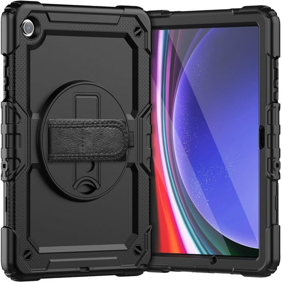 Case for Samsung Galaxy Tab A9 Plus 11'' 2023 (SM-X210/X216/X218), Heavy Duty Shockproof Protective Case with Screen Protector, 360° Rotating Stand, Hand/Shoulder Strap and Pen Holder