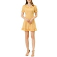 thumbnail image 1 of INSPIRE CHIC Women's Ruffle Peter Pan Collar Casual Button up Checkered Dress L Yellow, 1 of 5