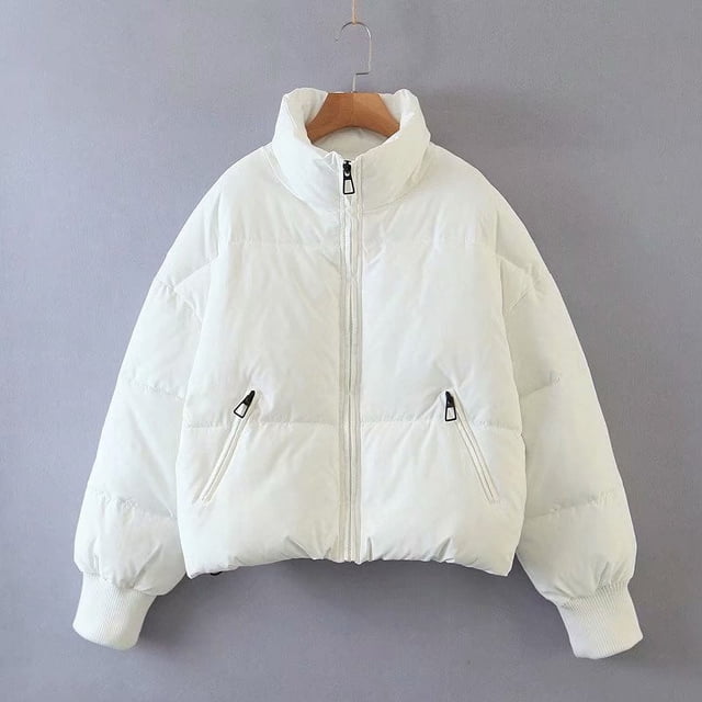 Chaqueta de algodón cálida y sencilla con cuello alto, informal, urbana y versátil para mujer