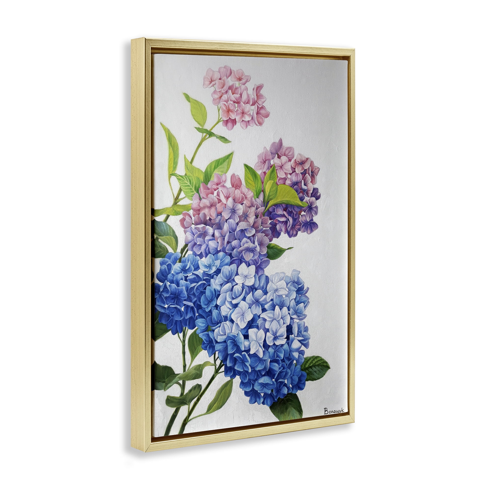 Stupell Industries Detailed Hydrangea Gradient Botanical & Floral Painting Gold Floater Framed Art Print Wall Art, 17 x 25