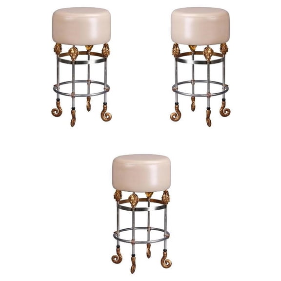 Home Square 31" Tall Leather and Steel Bar Stool in Gold & Putty - Set of 3