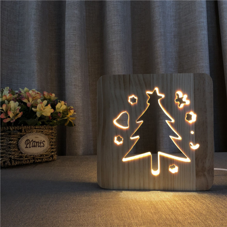 

LED Christmas Tree Night Light Carving Wooden 3D Light Stereoscopic Light Creative Wooden Decorative Atmosphere Small Table Light