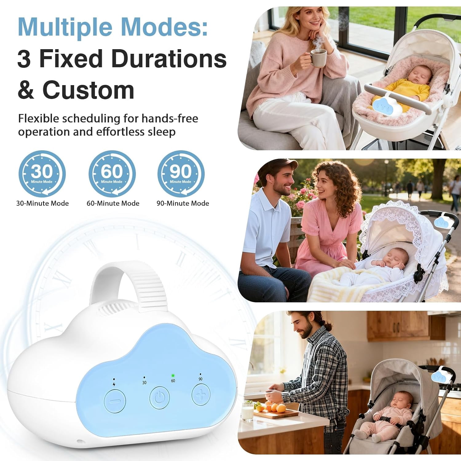 Wiher Rechargeable Stroller Rocker Device – Hands-Free Baby Rocker & Sleep Soother, Quiet Motor, Fits Stroller Handle, Bassinet & Crib, 3 Speeds, 4 Timer Settings, for Newborns to Toddlers(Blue)
