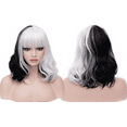 thumbnail image 6 of RightOn Black White Wig with Bangs Two Tone Wig Short Curly Wavy Wig Women Girls Synthetic Wig Black White Mix Wig with Wig Cap, 6 of 7