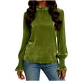 thumbnail image 6 of APEXFWDT Women's Plus Size Velvet Blouse Ruffle Trim Long Sleeve Crew Neck Top Casual Dressy Top for Office Days,S,Army Green, 6 of 9