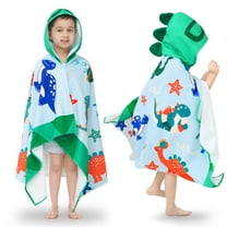 JISEN Kids Beach Towels-Hooded Towels for Kids,30" x 50" for 3-10 Years,Beach, Pool Ponchos for Kids with Hood,Boys Beach Towel,Green Dinosaur