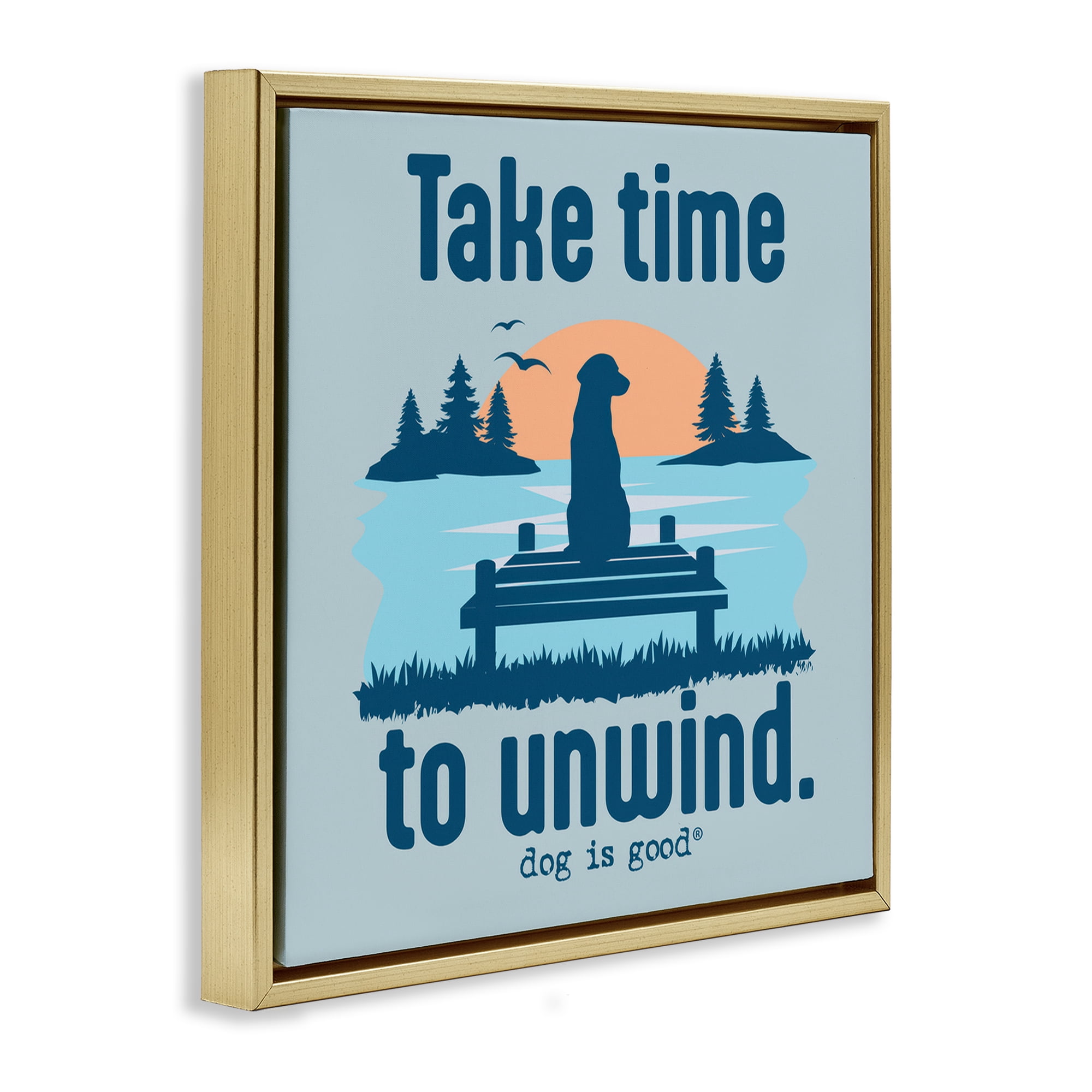 Stupell Industries Take Time to Unwind Animals Painting Gold Floater Framed Canvas Art Print Wall Art, 18 x 18