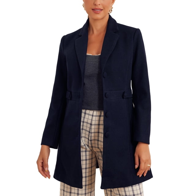 Abrigo de invierno para mujer con solapa de muesca XL azul profundo