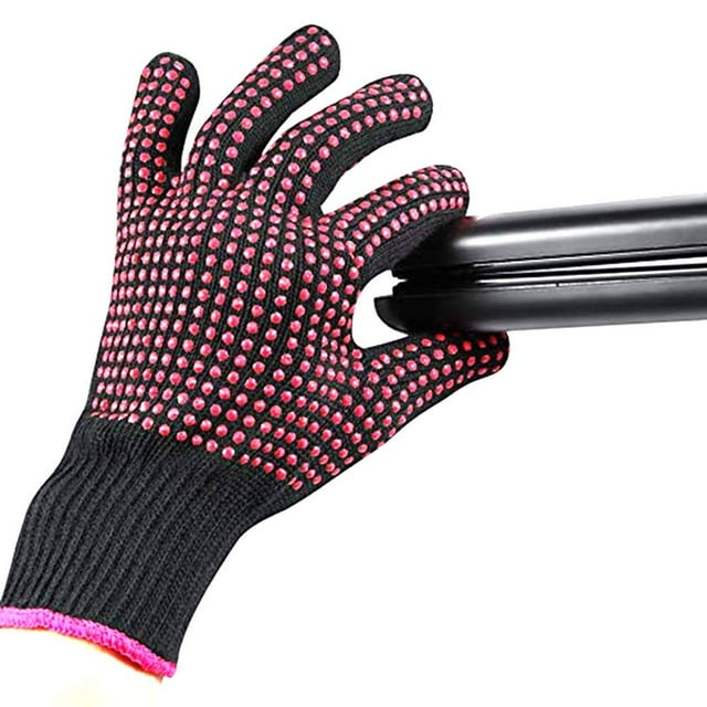 Guante resistente al calor AFT90 para peinar, rizar, plancha y rizador, borde rosa, con protuberancia de silicona, 1 unidad
