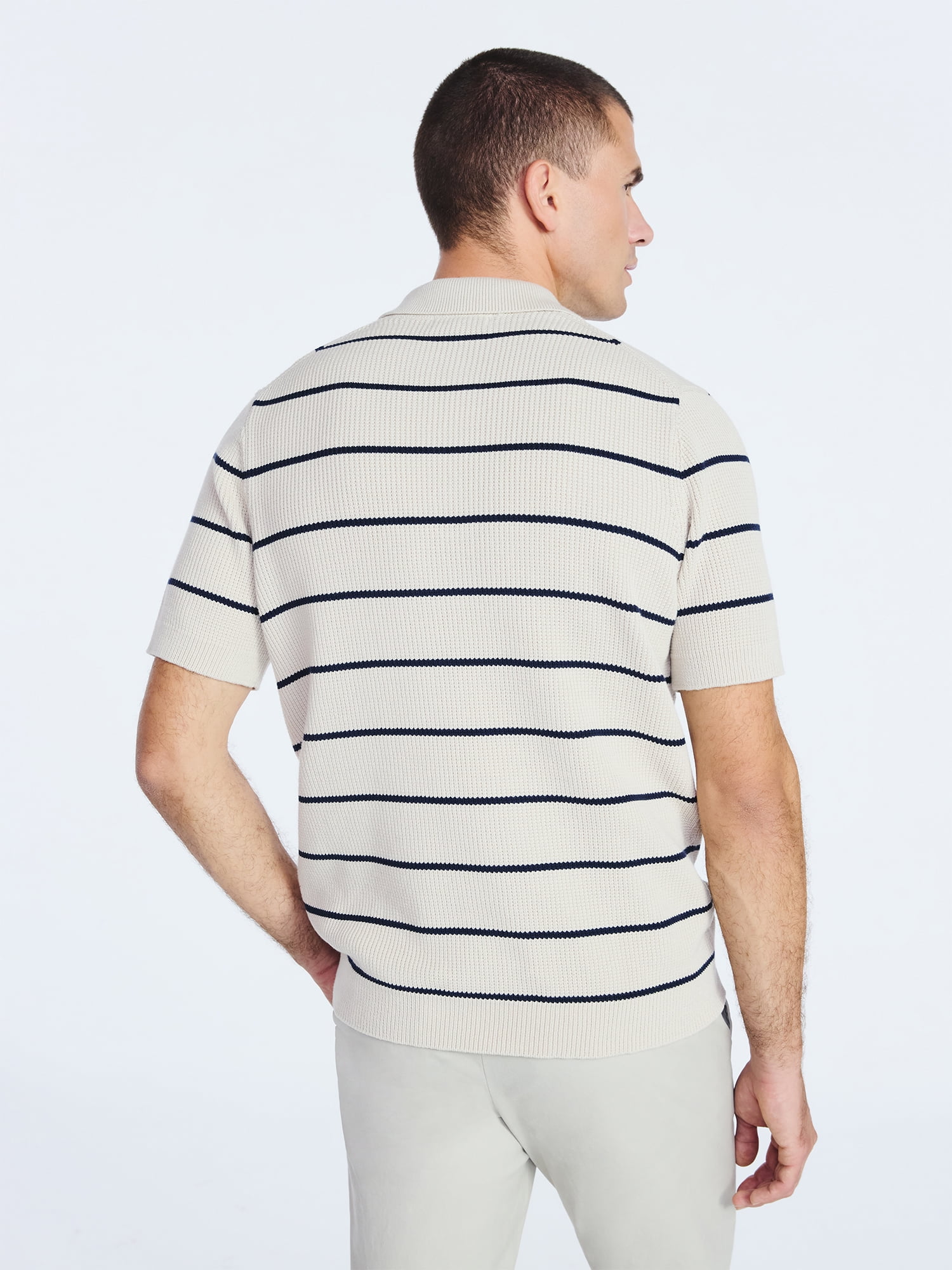 Free Assembly Men's Textured Stripe Polo Sweater with Short Sleeves, Sizes S-3XL