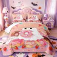 thumbnail image 2 of Manfei Repeating Bat Pattern Bed Spread Queen,Halloween Themed Skeleton Queen Coverlet Set,Pink Reversible,3pcs,1 Quilt and 2 Pillowcases, 2 of 7