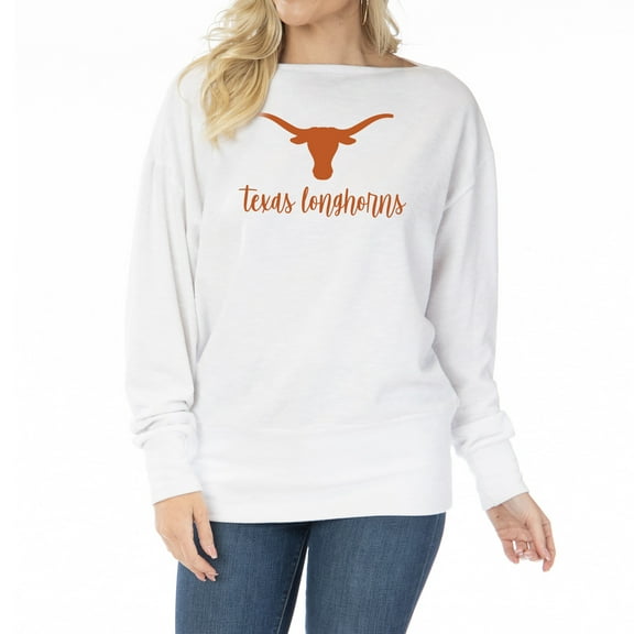 Women's White Texas Longhorns Lainey Ribbed Tunic Tri-Blend Pullover Sweatshirt