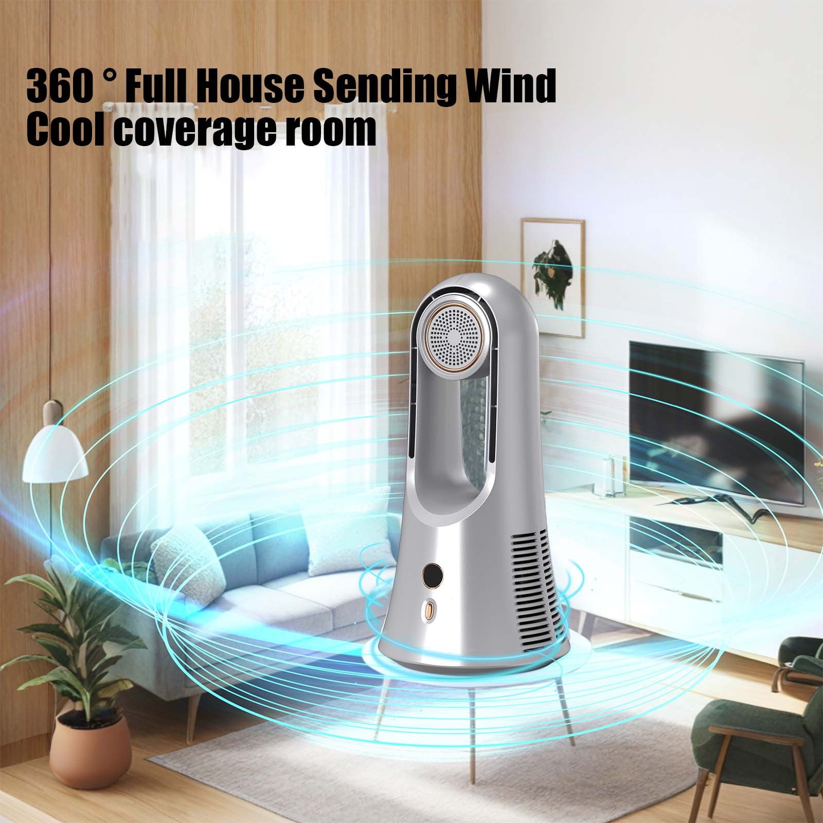 IPEWLEX Bladeless Portable Desk Fan with Aromatherapy Storage, Quiet Table Fan for Home, Office, and Bedroom - 14.2 Inch, 6 Wind Speed Options