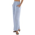 thumbnail image 4 of Amazhiyu Women's 100% Cotton Wide Leg Pants Loose Fit with Pockets Elastic Waistband Casual Summer Trousers, 4 of 11