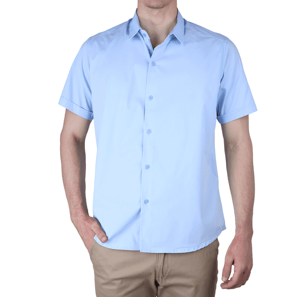 Camisa Azul Cielo Hombre Slim Fit Lisa Manga Corta Ropa Casual