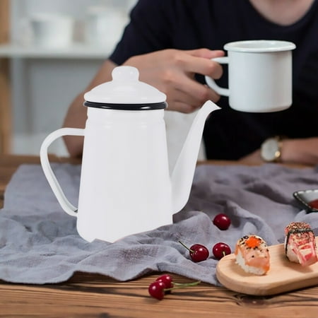 

Coffee Pot 1.1L High-Grade Enamel Coffee Pot Pour over Milk Water Jug Pitcher Barista Teapot Kettle for Gas Stove and Induction Cooker White