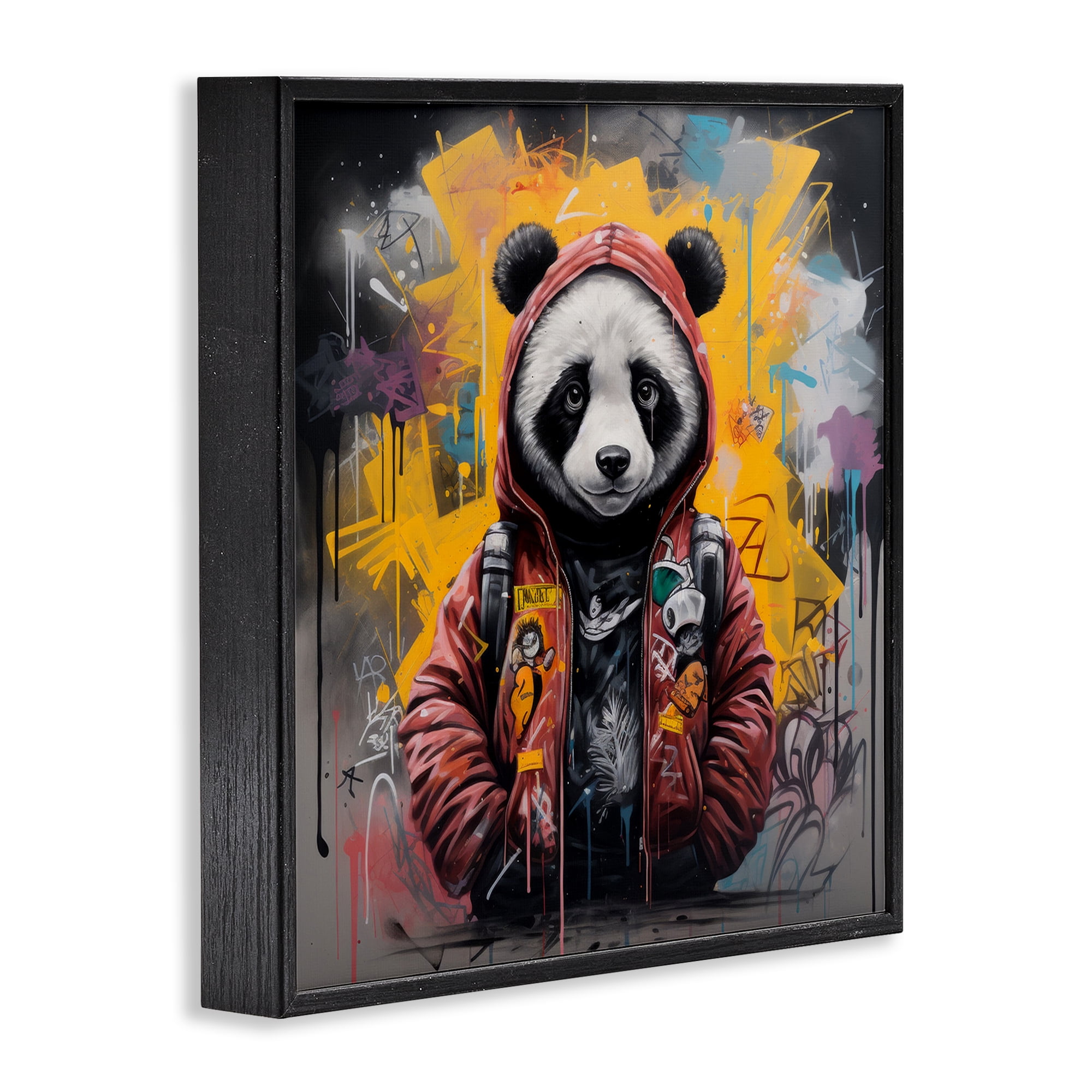 Stupell Industries Urban Graffiti Panda Bear Animals & Insects Painting Black Framed Art Print Wall Art, 17 x 17