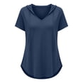 thumbnail image 4 of Jamicy Blouse Hoodies for Women Solid Color V Neck Short Sleeve Lightweight Sweatshirts Drawstring Pullover Tops, 4 of 8