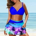 thumbnail image 2 of Puntoco Womens swimsuits clearance,Swimsuits for Women 2 Piece Hawaiian Tropical Print Swim Cami Bra and Ruffles Skirts Blue, 2 of 4