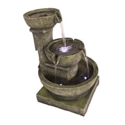 Willwolf 3-Tiered Water Fountain with Flat Bottom,Outdoor Fountain with LED Lights,Modern Fountain for Garden Porch and Patio,Resin Waterfall Fountain