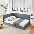 thumbnail image 4 of Full Size Upholstered Tufted Floor Bed Frame, Sofa Bed Frame with Comfortable Backrest and Armrests,Velvet Platform Bed for Bedroom, Living, Recreation Room,No Box Spring Needed (Grey, Full), 4 of 9