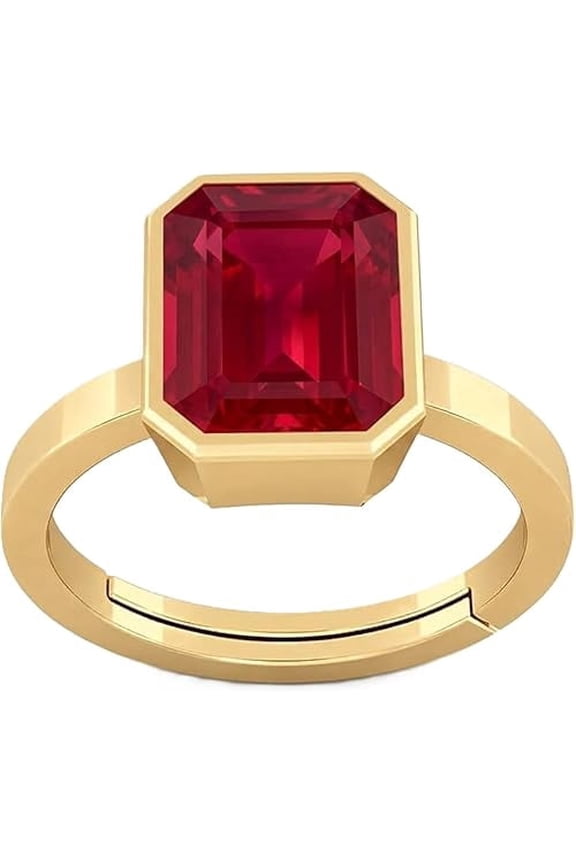 Natural Red Ruby [Manik] Gemstone 7.00 Ct Gemstone Punchdhatu [Brass] Gold Plated Ring For Men's And Women's