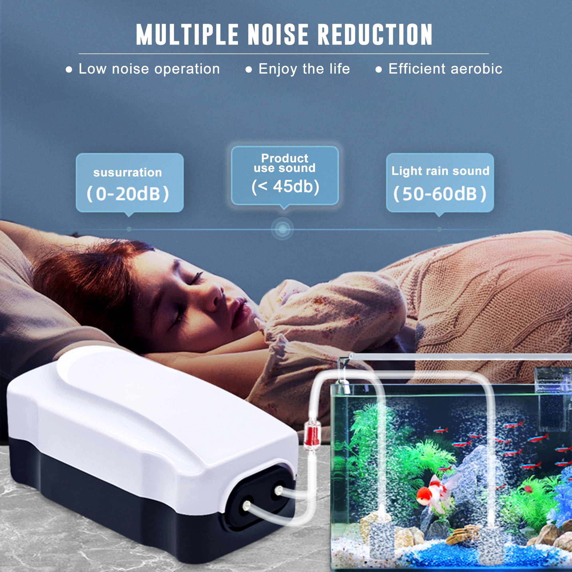 Aqua Dream Living Aquarium Air Pump, Adjustable, 2 Outlets, for 25-110 Gallon Aquariums