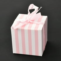 Square Foldable Creative Paper Gift Box Stripe Pattern with Ribbon Decorative Gift Box for Weddings Pink 55x55x55mm